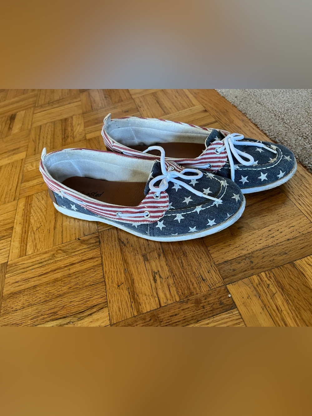 Patriotic Star & Stripe Canvas Boat Shoes - Blue & Red